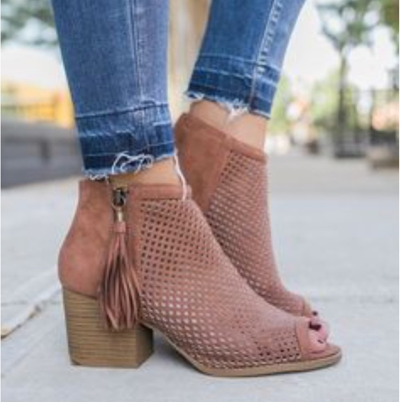 Chic Cinnamon Perforated Peep Toe Booties - Picture 7 of 7